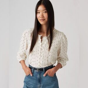 Levi's Gina White Linen Blend Button Down Blouse Size XL